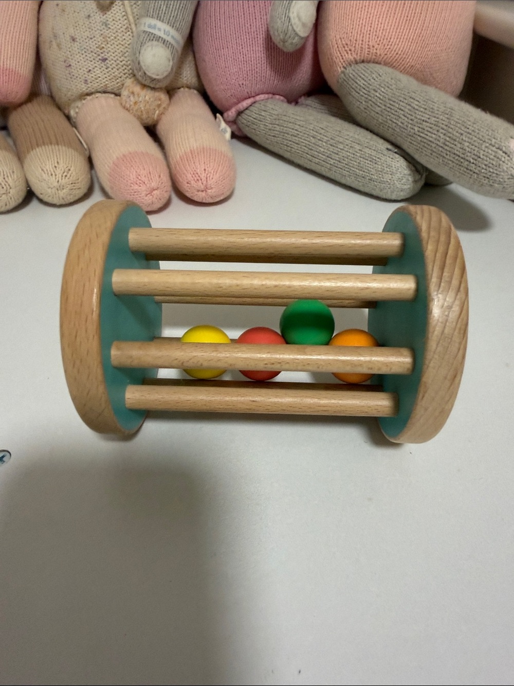 Wooden Baby Rattle Roller Toy - Green and Natural